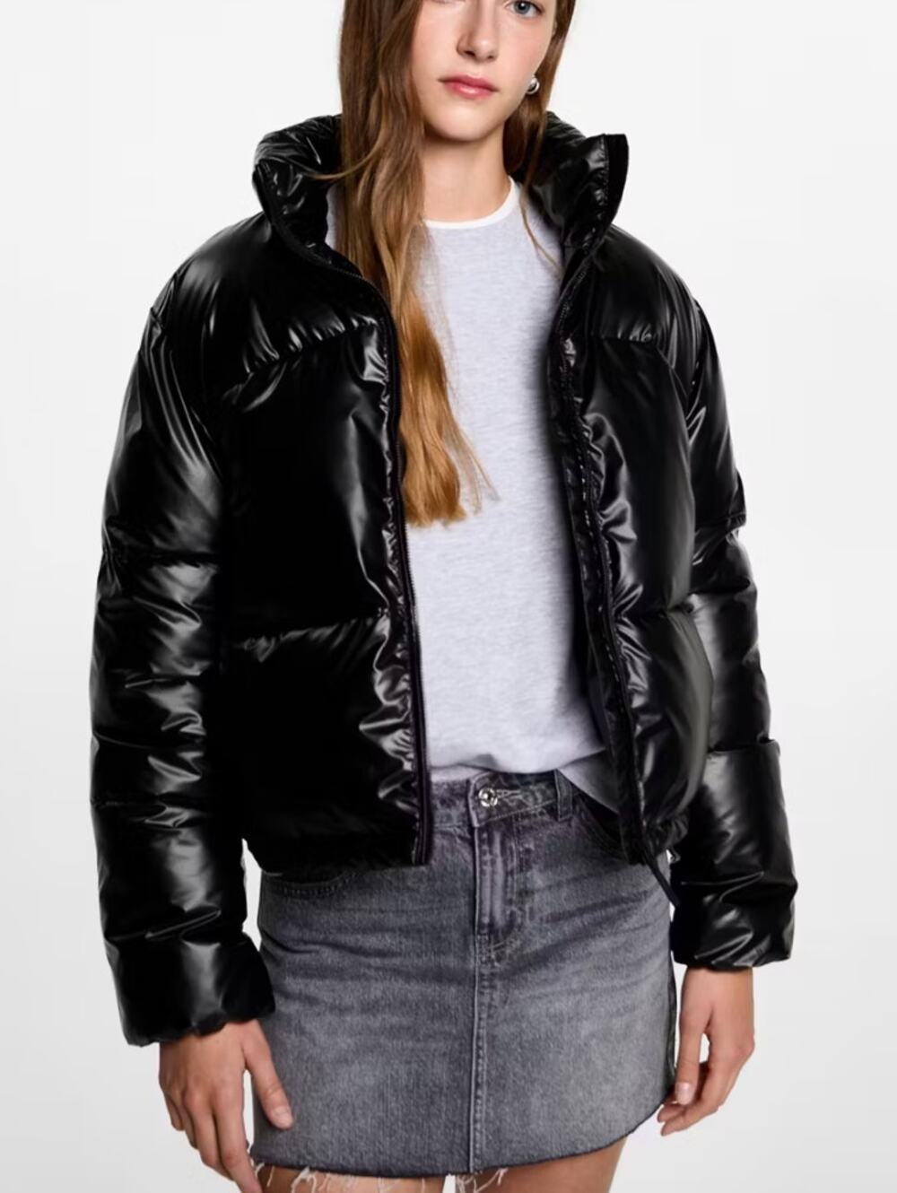 MANGO Metallic puffer jacket womens size XS